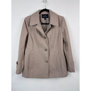 London Fog women's medium camel tan wool blend button front collared winter coat